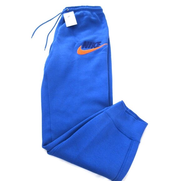 Nike Club Men's Tapered Leg Fleece Lined Jogger pants Royal Blue Orange NWT - Picture 1 of 8
